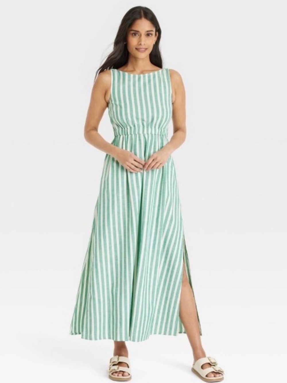 NWT Universal Thread Green Stripe Maxi Dress M - Picture 2 of 15